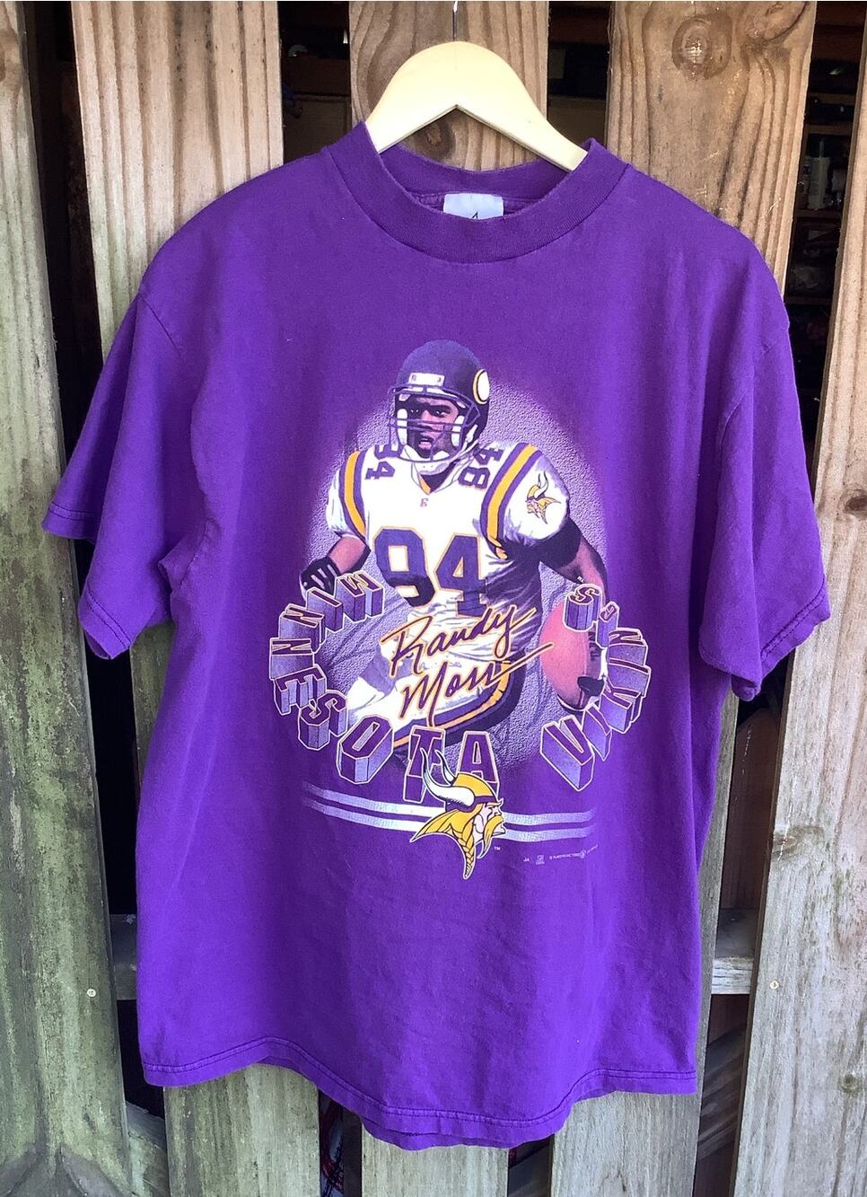 Vintage Randy Moss Minnesota Vikings T Shirt XL Purple Joy Athletic NFL 84